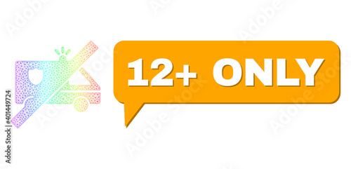 12+ Only and no police car vector. Spectral colored network no police car, and speech 12+ Only bubble message. Chat colored 12+ Only bubble has shadow.
