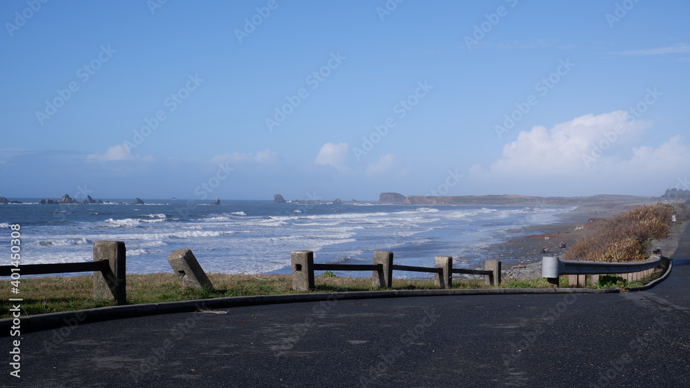 Coast fence with an ocean landscape
