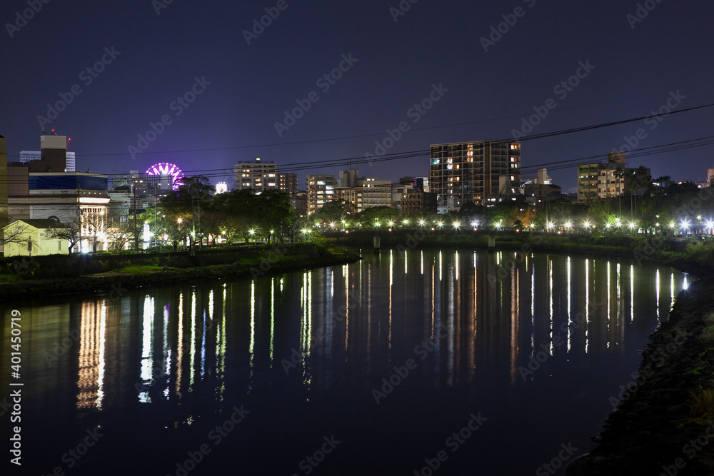 鹿児島市高麗橋周辺の夜景と甲突川	