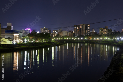 鹿児島市高麗橋周辺の夜景と甲突川 