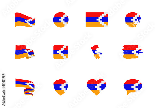 Nagorno-Karabakh flag - flat collection. Flags of different shaped twelve flat icons.