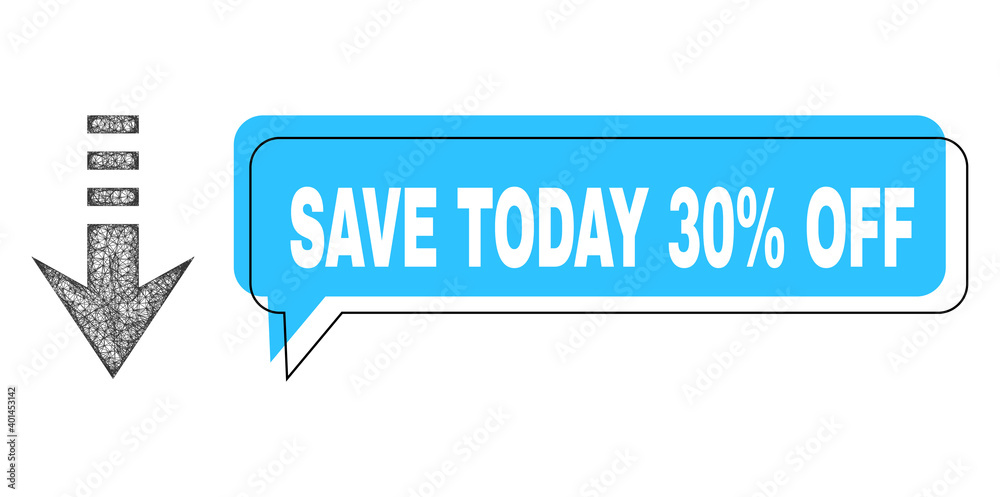 Conversation Save Today 30% Off blue cloud frame and wire frame send down. Frame and colored area are misplaced for Save Today 30% Off caption, which is located inside blue banner. Conversation Save Today 30% Off blue cloud frame and wire frame send down. Frame and colored area are misplaced for Save Today 30% Off caption, which is located inside blue banner.