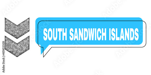 Speech South Sandwich Islands blue cloud frame and net shift down. Frame and colored area are shifted for South Sandwich Islands text, which is located inside blue colored banner.