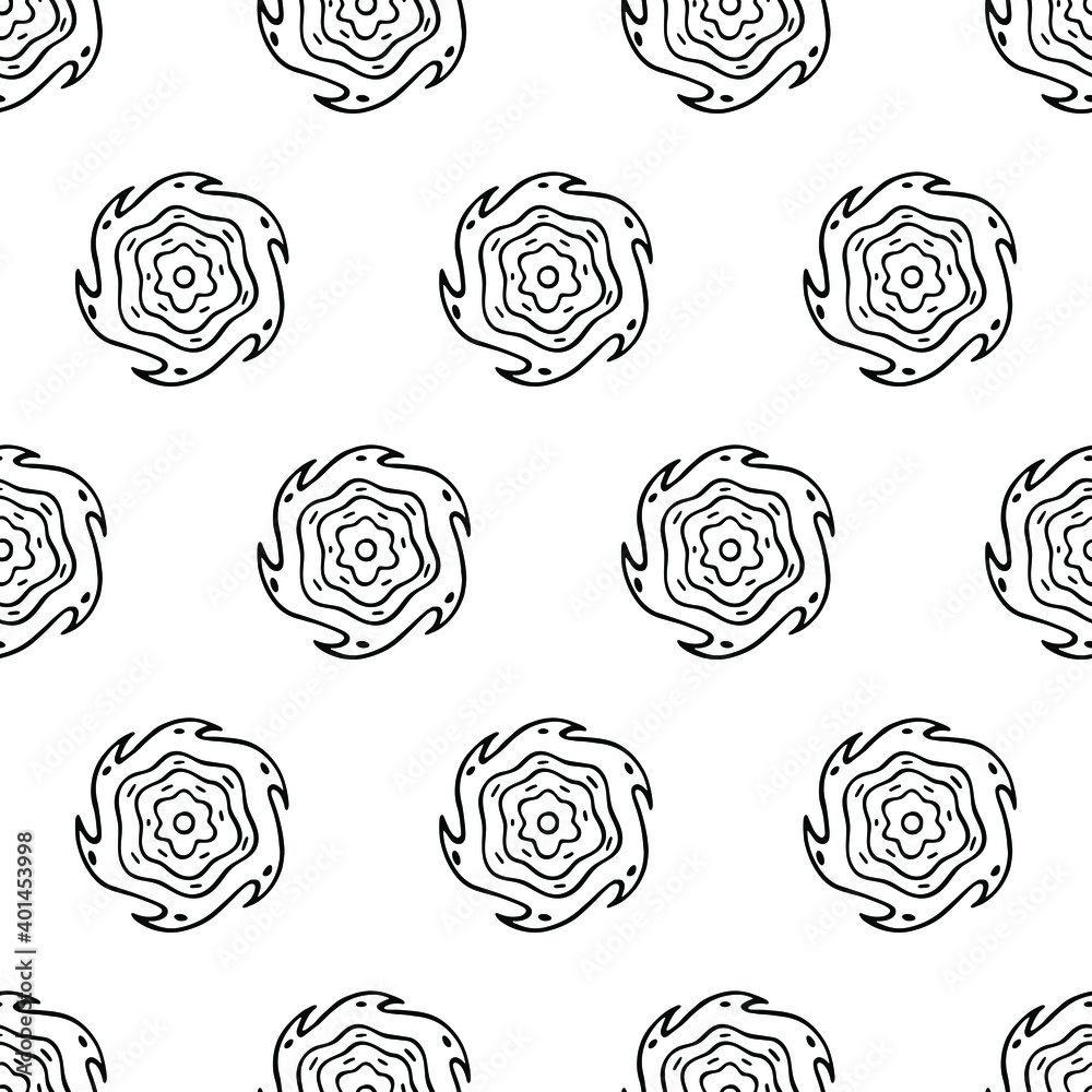 Seamless pattern. Vector background of hand drawn abstract figures – waves, curves, circles – lined in horizontal stripes. Monochrome design for wallpaper, textile, wrapping, banner, poster, cover Seamless pattern. Vector background of hand drawn abstract figures – waves, curves, circles – lined in horizontal stripes. Monochrome design for wallpaper, textile, wrapping, banner, poster, cover