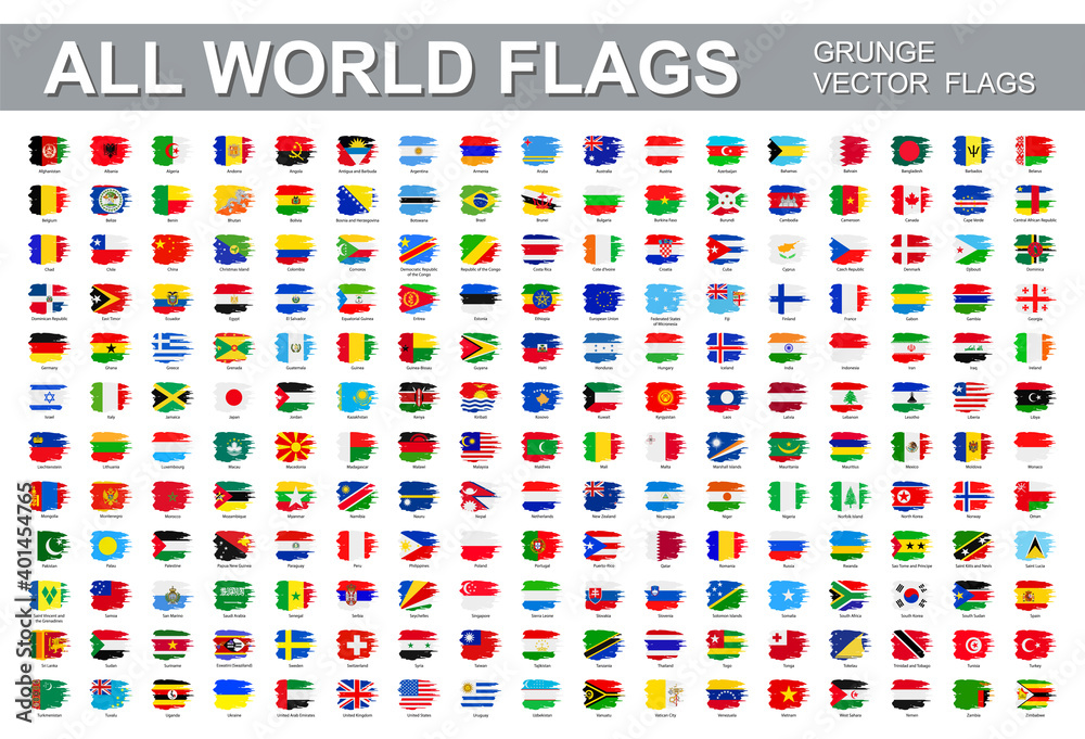 All world flags - vector set of flat grunge icons. All world flags - vector set of flat grunge icons.