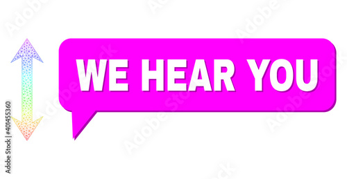 We Hear You and vertical flip composition. Spectrum colored net vertical flip, and conversation We Hear You cloud frame. Conversation colored We Hear You cloud has shadow.