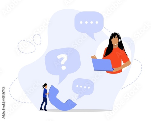 Vector Illustration, Customer Service Concept, Showing a group hotline operator advises client,  Suitable for landing page, ui, web, App intro card, editorial, flyer,and banner © Honeybe