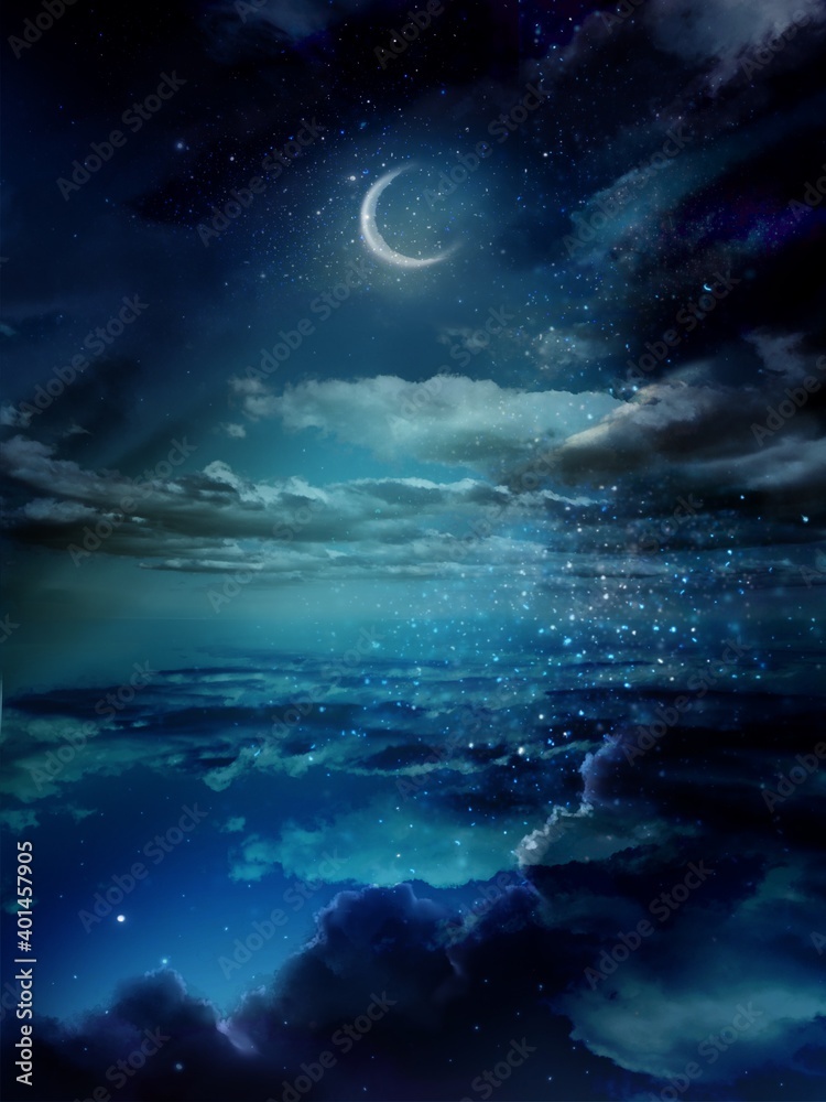 Landscape of beautiful night sky reflecting in the sea	