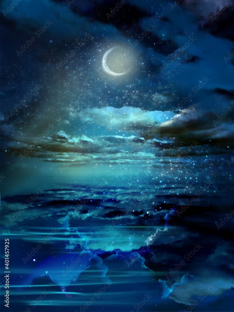 Naklejka Landscape of beautiful night sky reflecting in the sea
