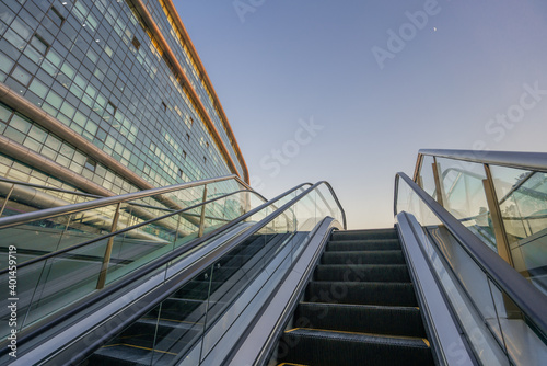 An escalator in business area.