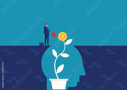 businessman Water the plants money think for growth mindset concept vector