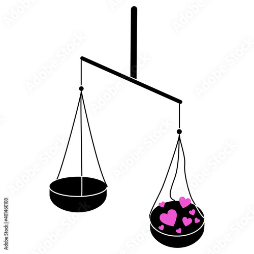 Human hearts on scales. Creative funny romantic concept for love.