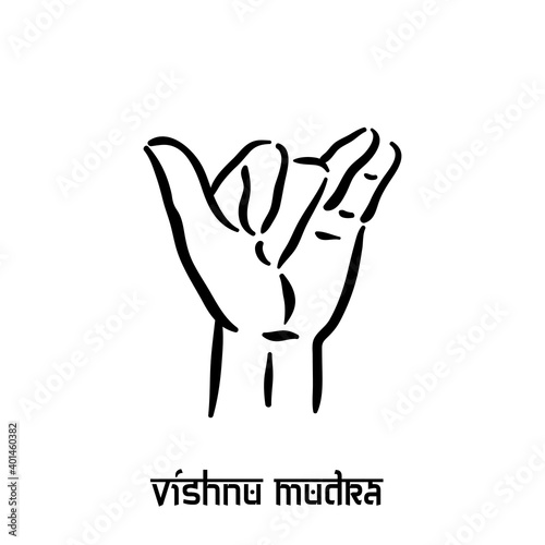 Vishnu mudra. Hand spirituality hindu yoga of fingers gesture. Technique of meditation for mental health.