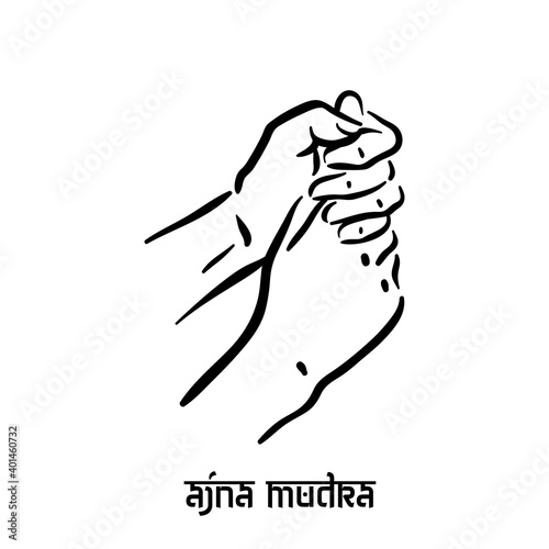 Ajna mudra. Hand spirituality hindu yoga of fingers gesture. Technique of meditation for mental health.