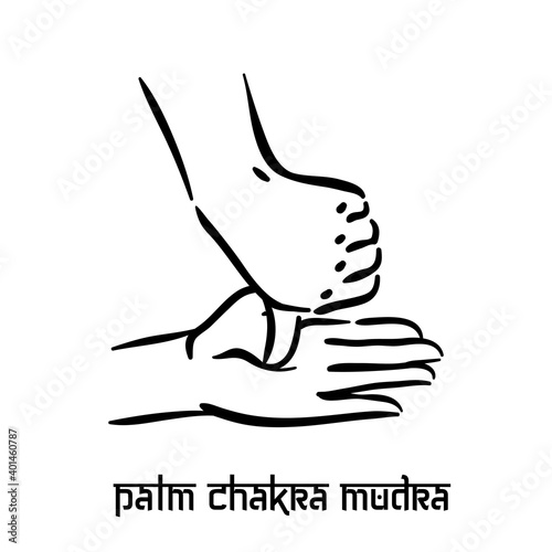 Palm chakra mudra. Hand spirituality hindu yoga of fingers gesture. Technique of meditation for mental health.