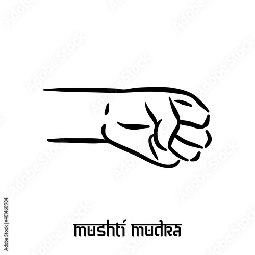 Mushti mudra. Hand spirituality hindu yoga of fingers gesture. Technique of meditation for mental health.