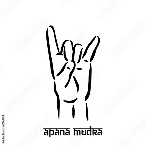 Apana mudra. Hand spirituality hindu yoga of fingers gesture. Technique of meditation for mental health.