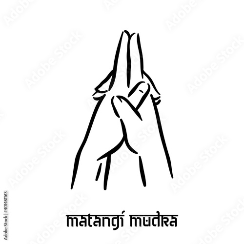 Matangi mudra. Hand spirituality hindu yoga of fingers gesture. Technique of meditation for mental health.