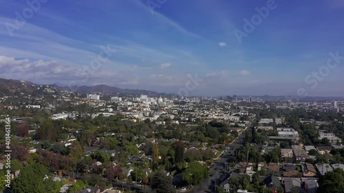 Wide aerial rising shot of Hollywood from West Hollywood. HD at 60 FPS. photo