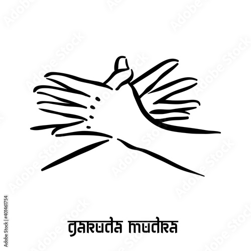 Garuda mudra . Hand spirituality hindu yoga of fingers gesture. Technique of meditation for mental health.