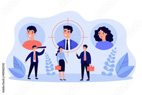 Job candidates or employees with their profiles or personal data. Business people and their user pic. Vector illustration for target audience, sourcing, talent scouting concepts photo