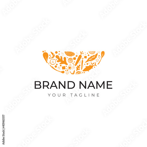 healthy leaf logo for nutrition. detox. food. plant. cooking. organic salad. vegetable element with hand drawn design logo concept 