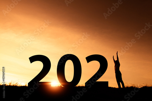 Silhouette woman happy new year 2021.