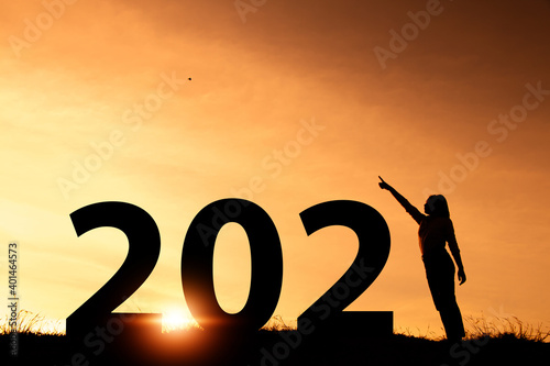 Silhouette woman happy new year 2021.