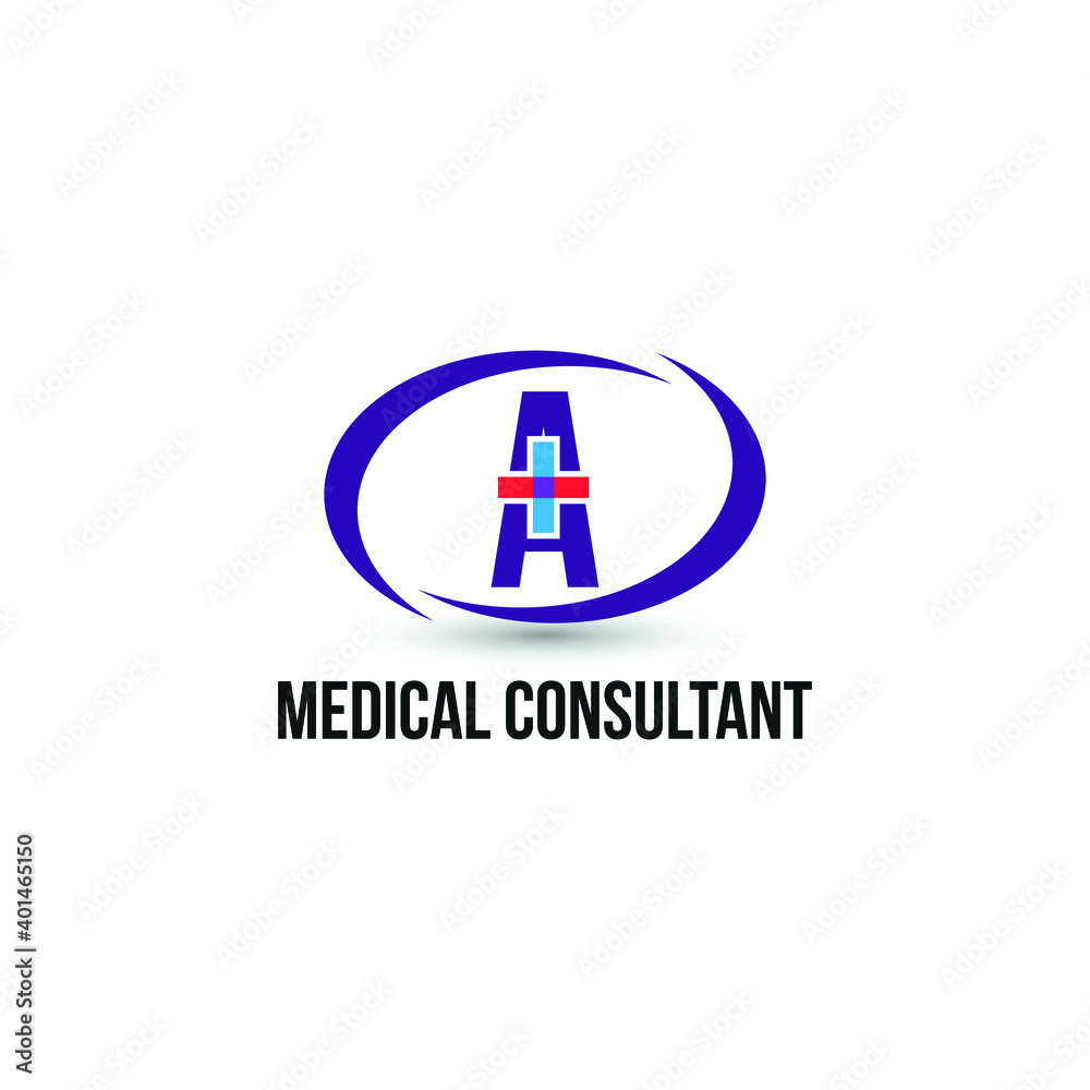 Initial letter A with medical cross icon and loop care symbol for healthy hospital medicine logo design concept vector