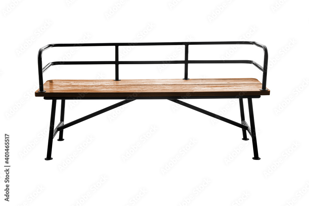 Bench plank wooden with steel legs isolated on white background Bench plank wooden with steel legs isolated on white background