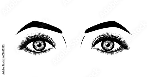 Woman's eyes with long eyelashes Black and white handdrawn style