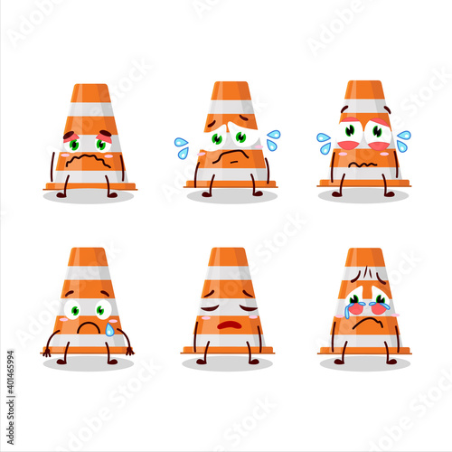 Orange traffic cone cartoon character with sad expression