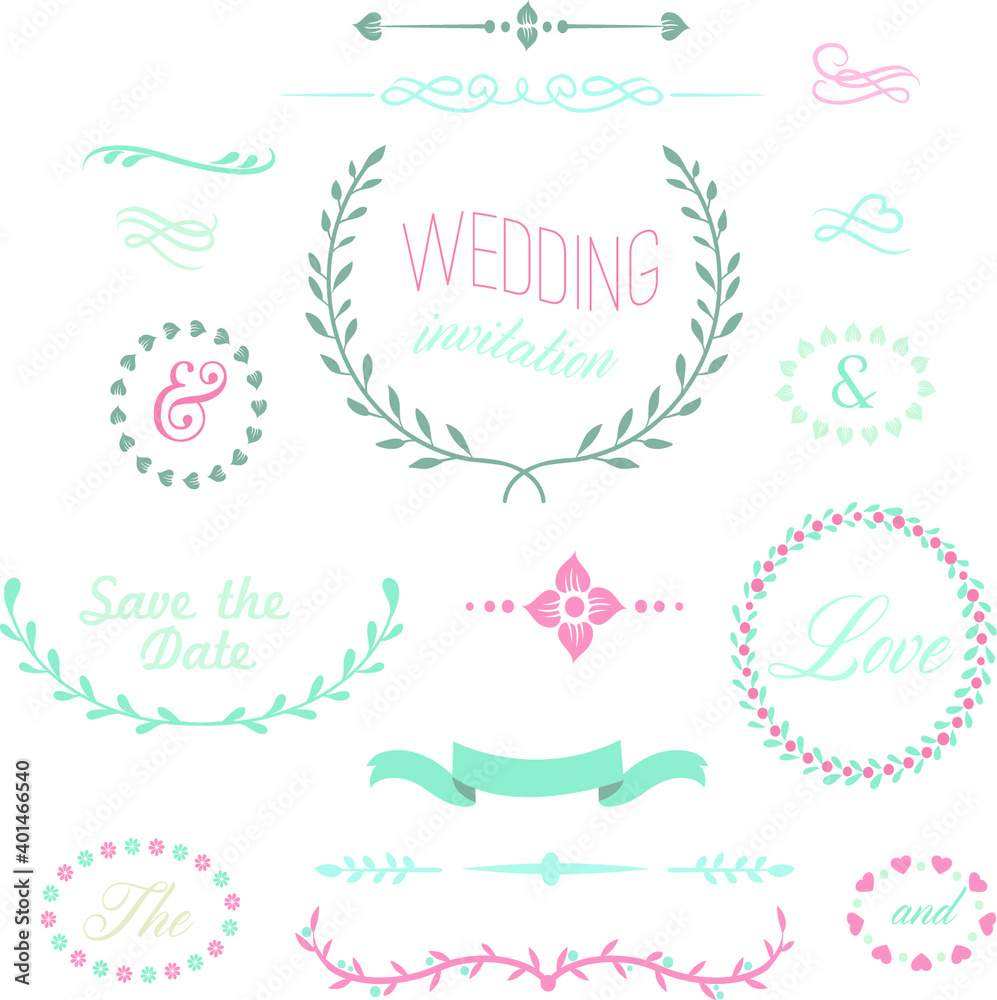 set of laurel wedding elements of ribbons and labels set of laurel wedding elements of ribbons and labels