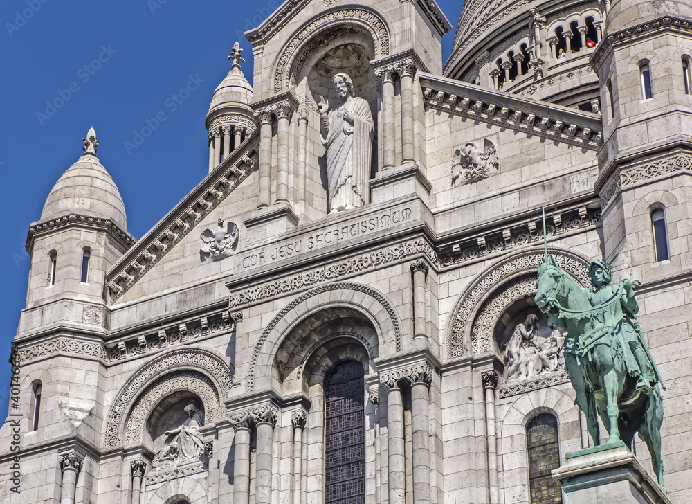 Sculptures on the facade of the Sacre Coeur in Paris