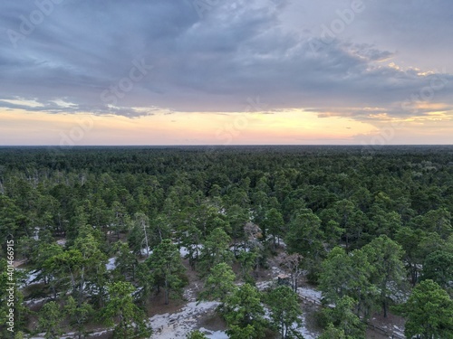 Aerial Photograph of the New Jersey Pine Barrens at sunset photo
