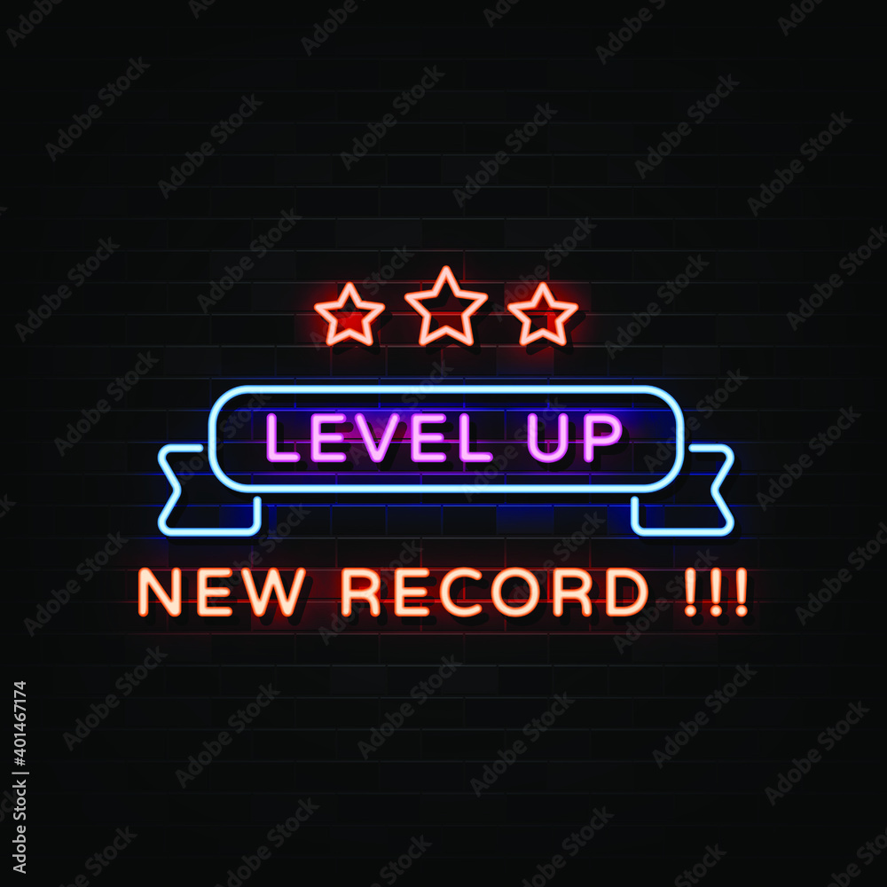 Obraz premium Level up Neon Signs Vector.