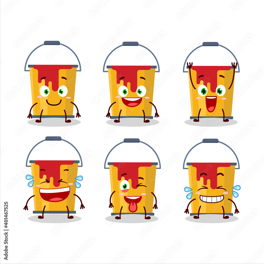 Cartoon character of yellow paint bucket with smile expression