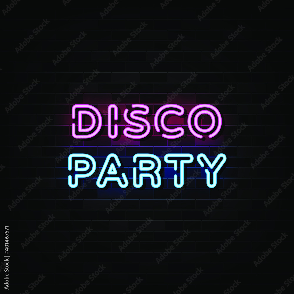 Disco Party Neon Sign. Design Template Neon Style