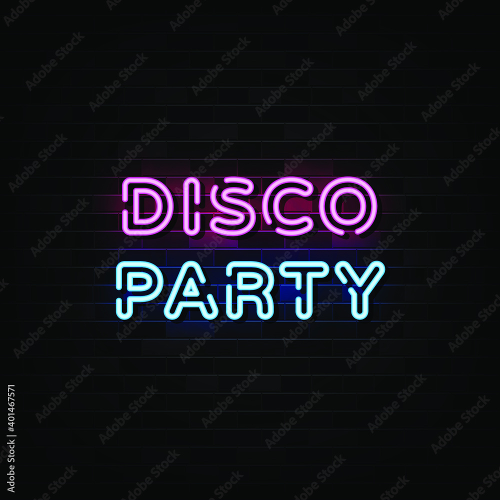 Disco Party Neon Sign. Design Template Neon Style Disco Party Neon Sign. Design Template Neon Style
