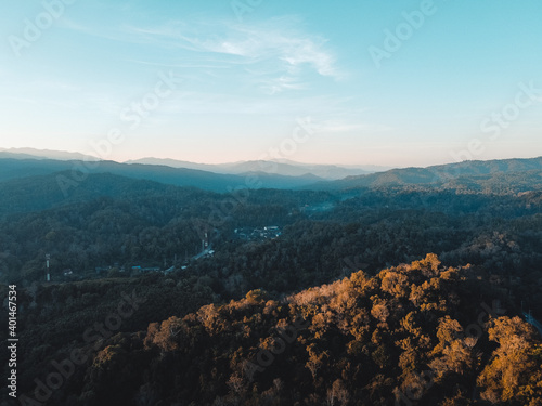 Mountain view and sunset light