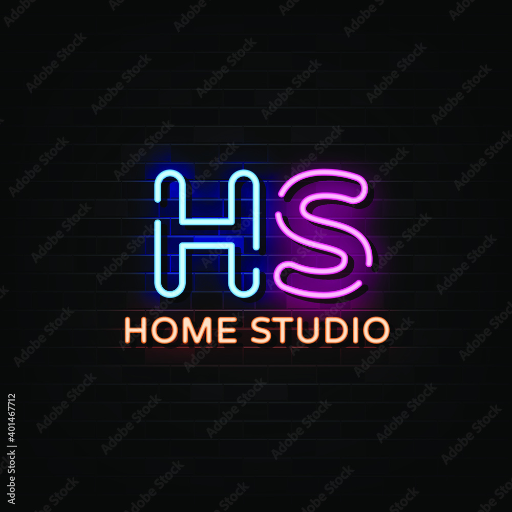 Home Studio Neon Signs Vector. Design Template Neon Style