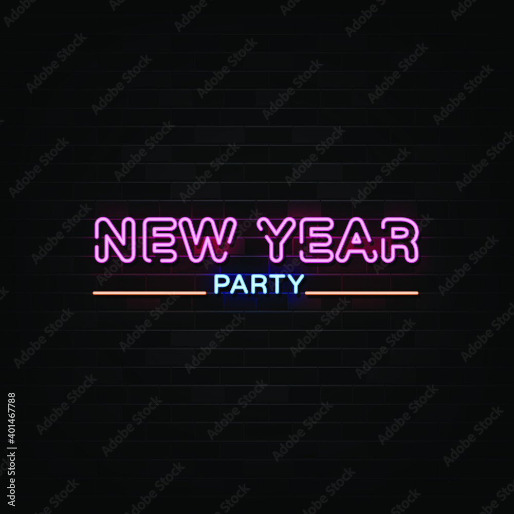 New Year Party Neon Signs Vector. Design Template Neon Style New Year Party Neon Signs Vector. Design Template Neon Style