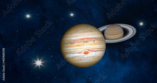 Fototapeta Naklejka Na Ścianę i Meble -  Jupiter and Saturn Meet on Solstice 
