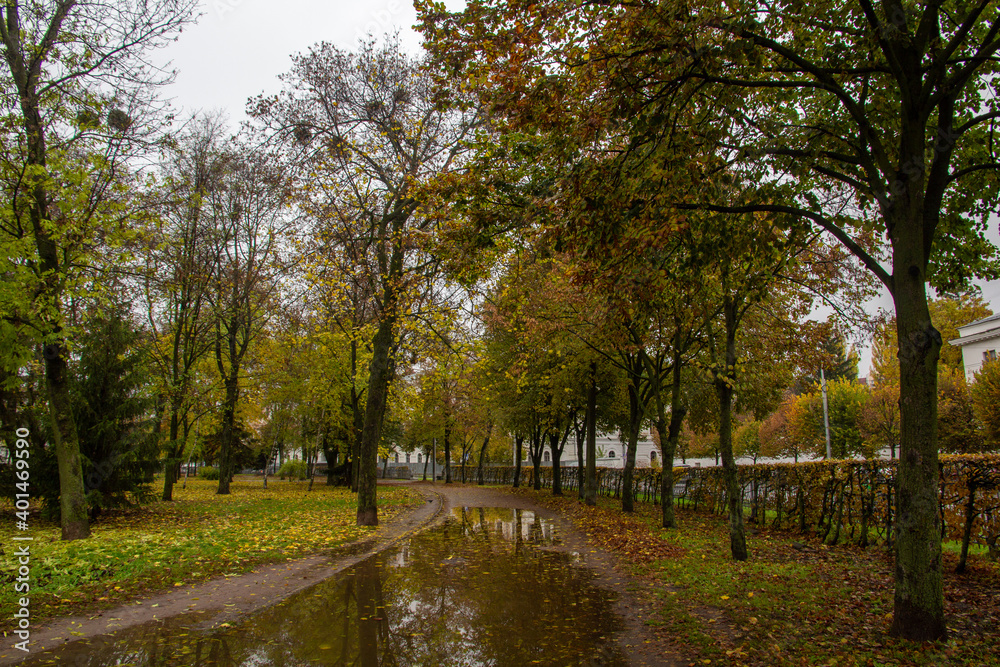 Path with autumn leaves in the old park Path with autumn leaves in the old park