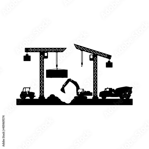 silhouette of crane and building
