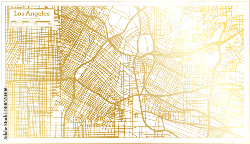 Los Angeles California USA City Map in Retro Style in Golden Color. Outline Map.