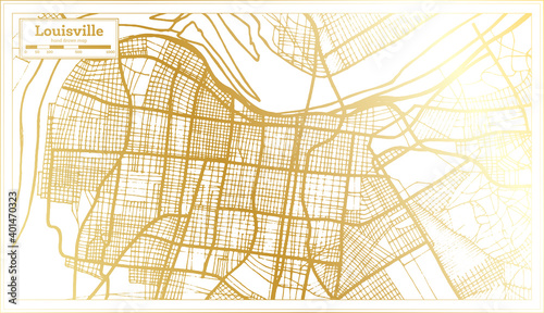 Louisville Kentucky USA City Map in Retro Style in Golden Color. Outline Map.