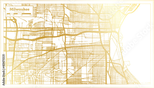 Milwaukee Wisconsin USA City Map in Retro Style in Golden Color. Outline Map.