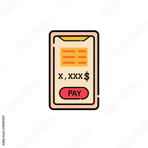 Paying online icon on white background. Vector illustration in flat cartoon design. Pay online via electronic wireless on phone. New mobile banking app. E-payment. Shopping by phone. 