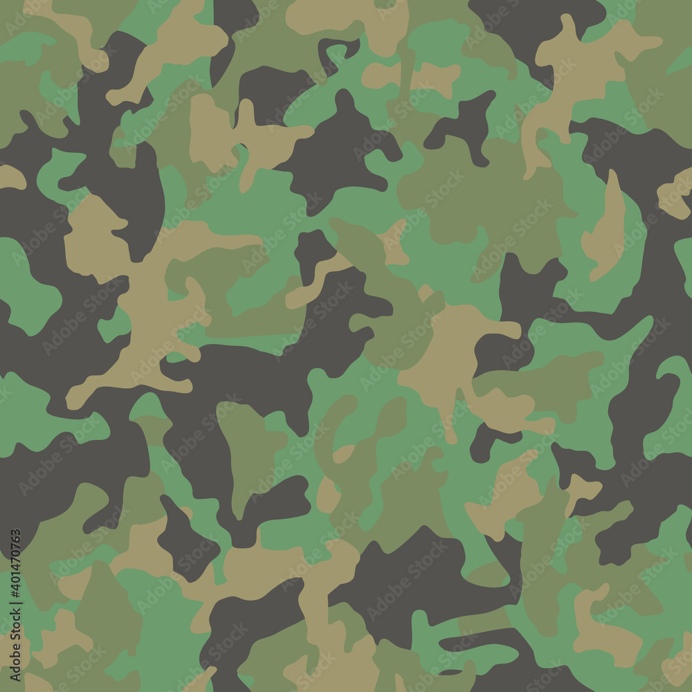 Camouflage green khaki pattern background, camo seamless vector illustration. Classic military clothing style. Camouflage green khaki pattern background, camo seamless vector illustration. Classic military clothing style.